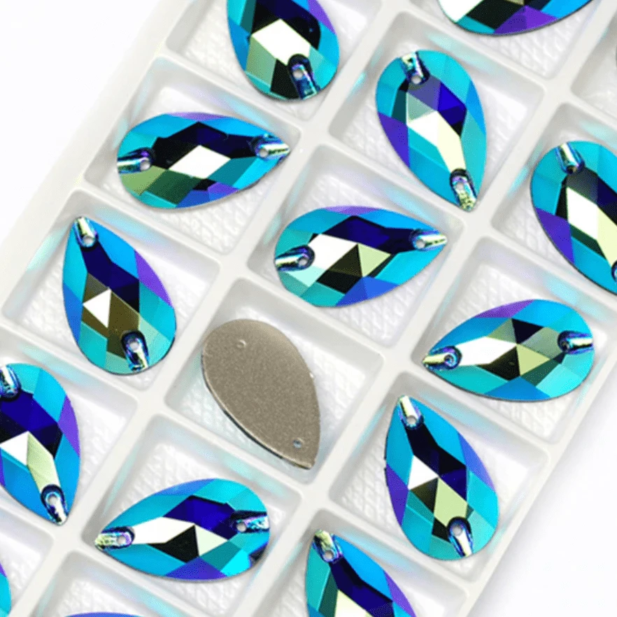 13*22mm Cobalt Blue AB Teardrop High Quality, Sew on, Fancy Glass Gem (Sold in Pair) Glass Gems