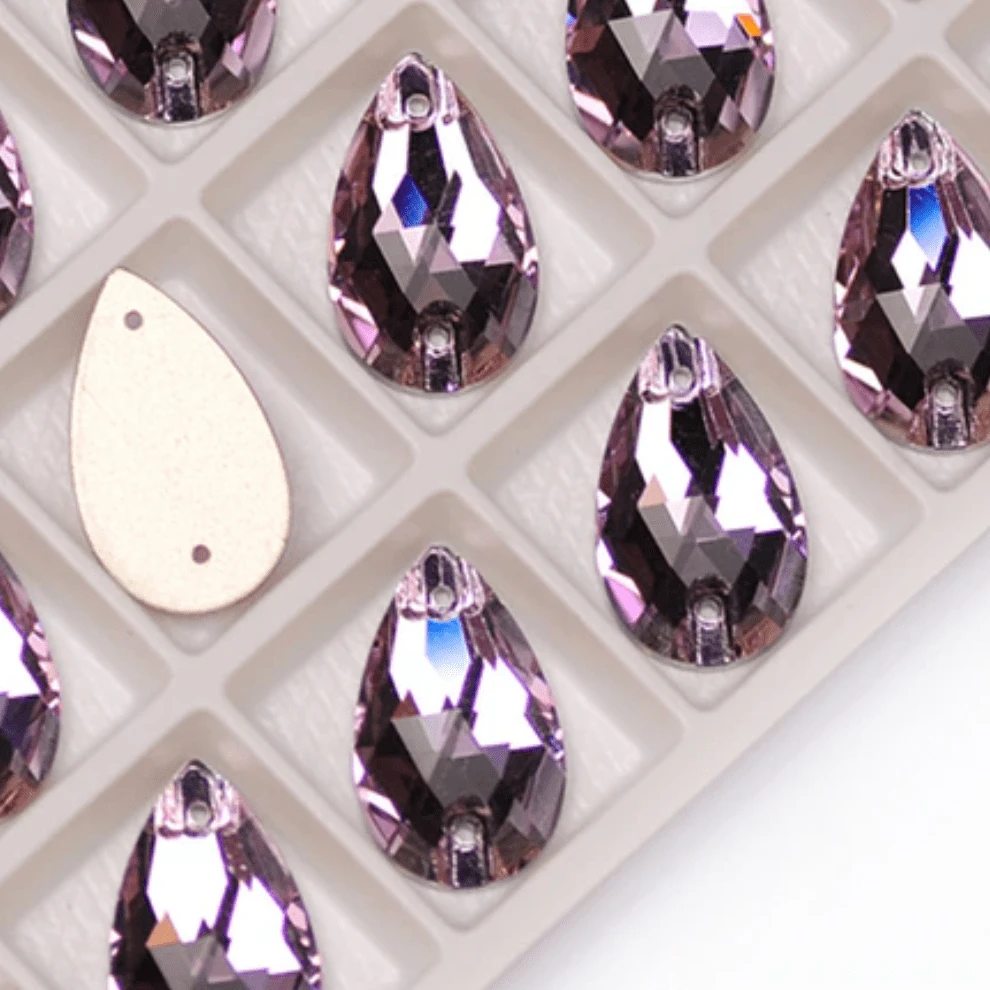 13*22mm Light Violet Teardrop, Sew on, Fancy Glass Gem (Sold in Pair) Fancy Glass Gems
