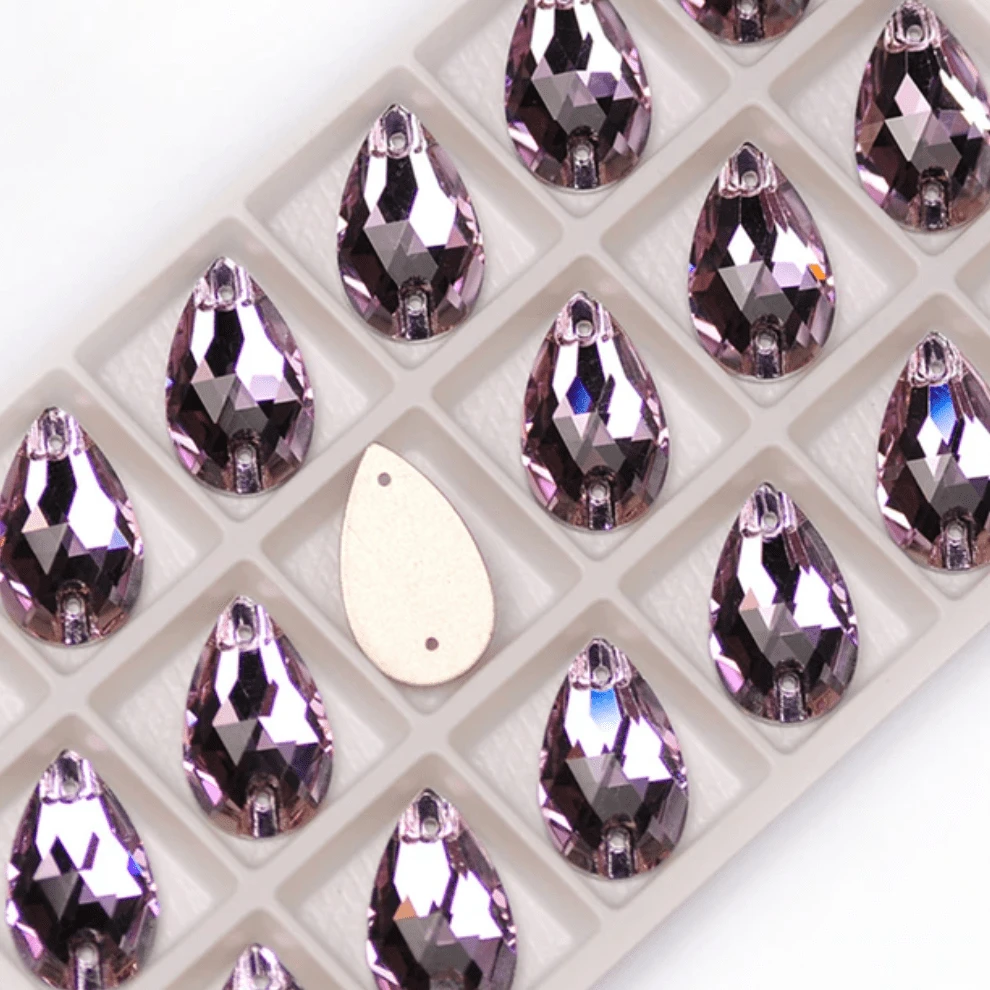 13*22mm Light Violet Teardrop, Sew on, Fancy Glass Gem (Sold in Pair) Fancy Glass Gems