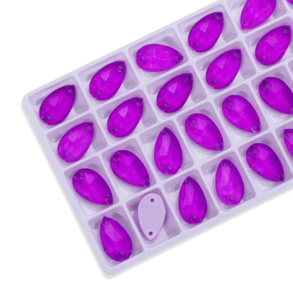 13*22mm Purple NEON White Bottom Teardrops, *Black light sensitive/Glow* Sew on, Glass Gems (Sold in Pair) Fancy Glass Gems