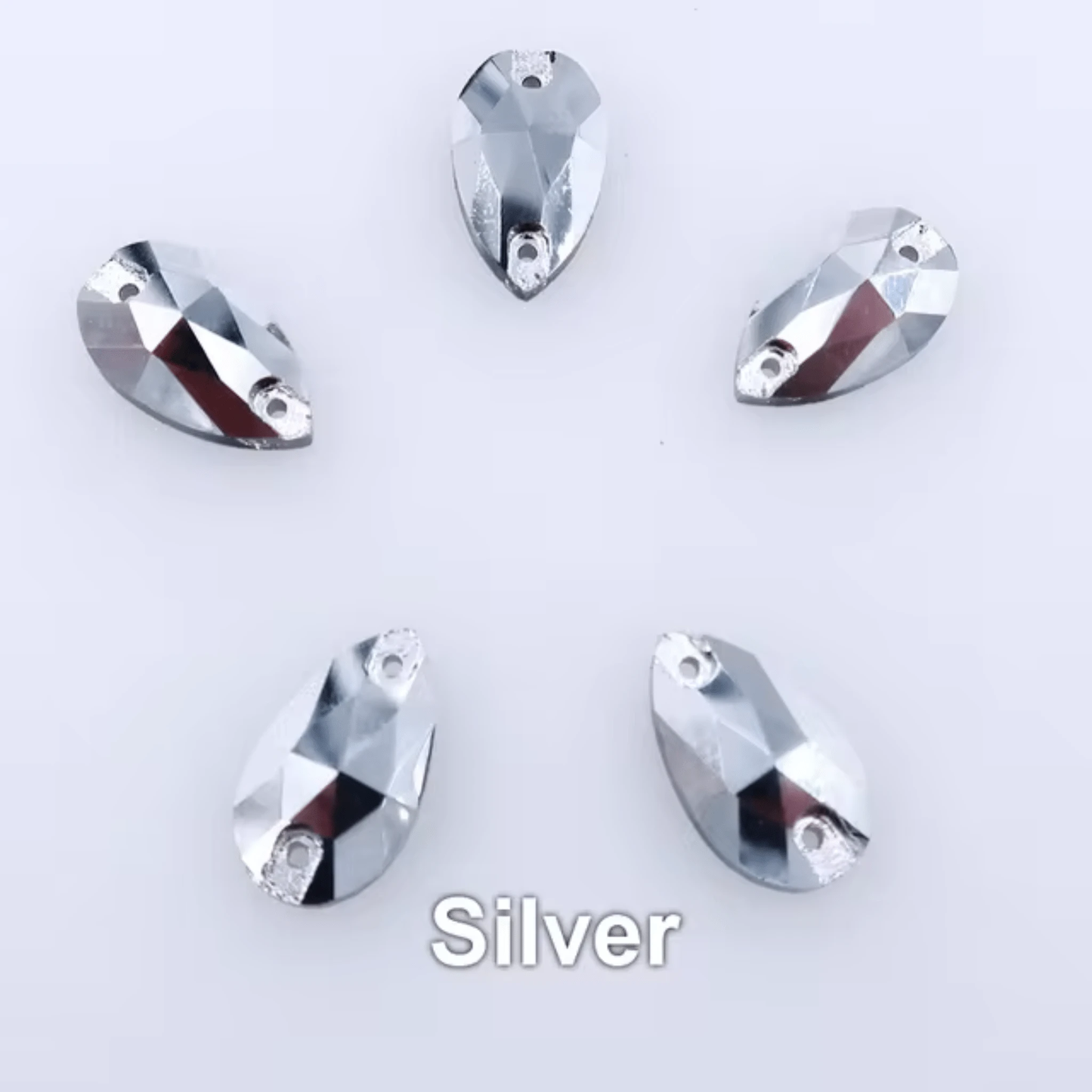 13*22mm Silver Teardrop, Sew on Glass Gems (Sold in Pair) Glass Gems