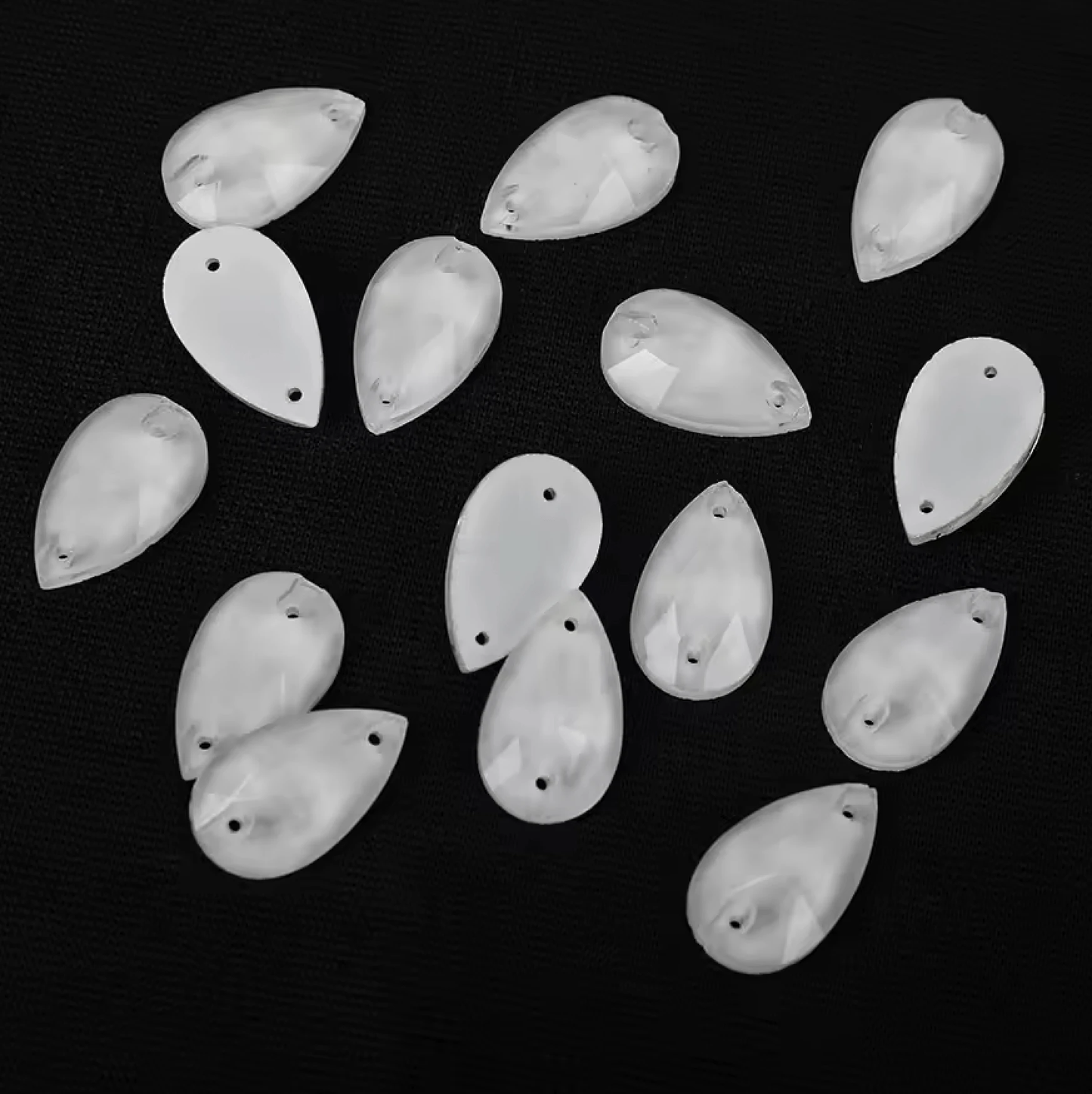 13*22mm White Jelly Finish, Sew on, Foil Back, Teardrop Glass Gem (Sold in Pair) Glass Gems