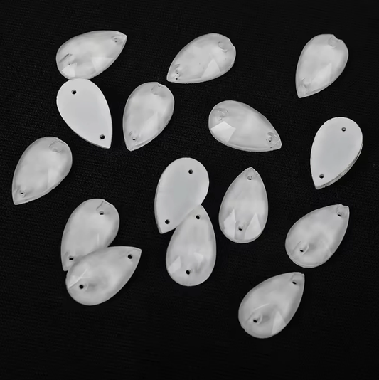 13*22mm White Jelly Finish, Sew on, Foil Back, Teardrop Glass Gem (Sold in Pair) Glass Gems