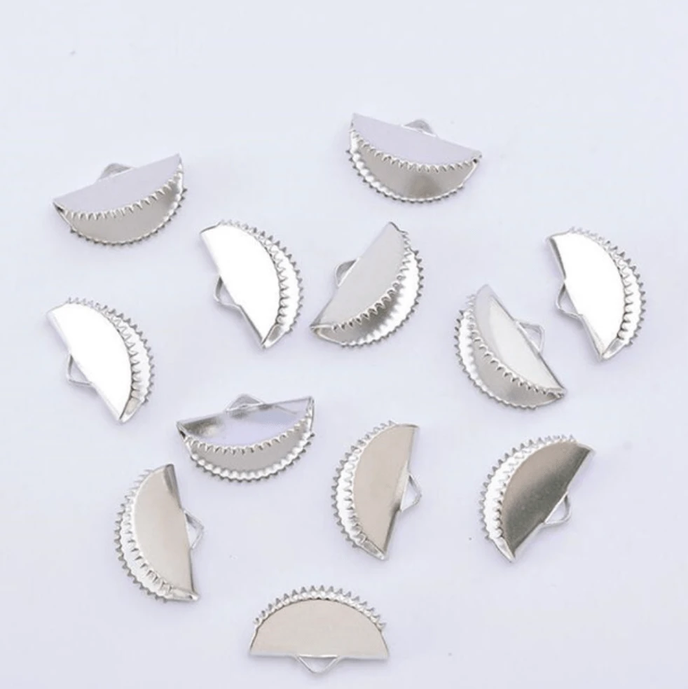 13mm - 20mm Silver/Gold Half Round Ribbon Crimps, Cord Ends, Earring Findings Basics