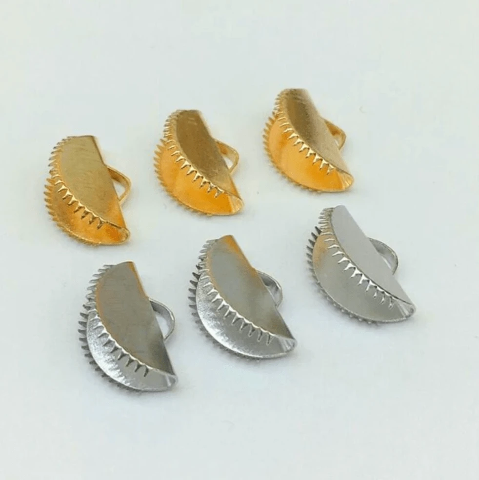 13mm - 20mm Silver/Gold Half Round Ribbon Crimps, Cord Ends, Earring Findings Basics