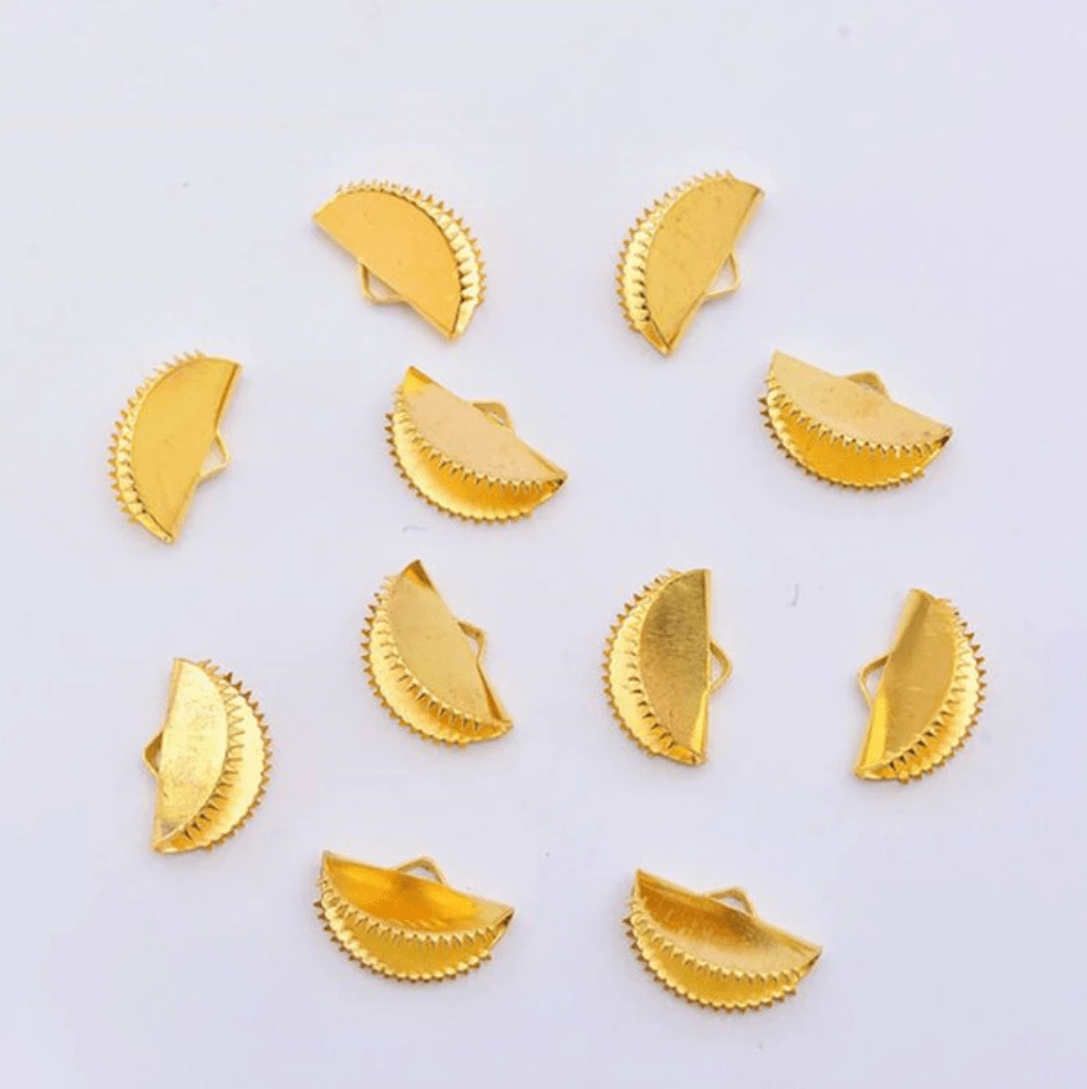 13mm - 20mm Silver/Gold Half Round Ribbon Crimps, Cord Ends, Earring Findings Basics