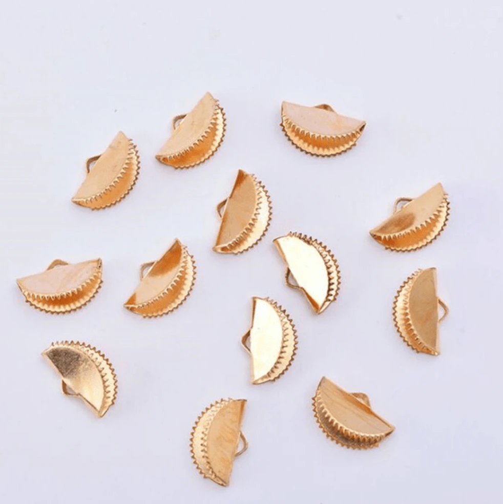 13mm - 20mm Silver/Gold Half Round Ribbon Crimps, Cord Ends, Earring Findings Basics