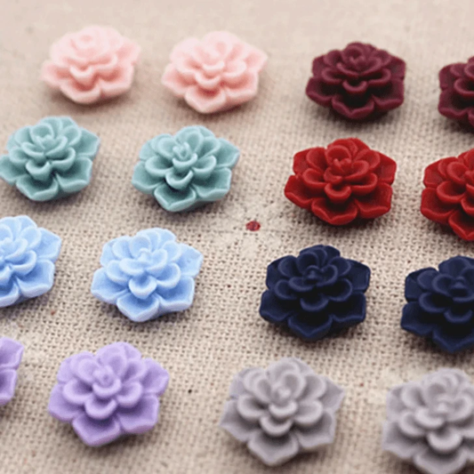 13mm Matte Floral Rose, Glue on Gem, Resin Gems (Sold in Pair) Resin Gems
