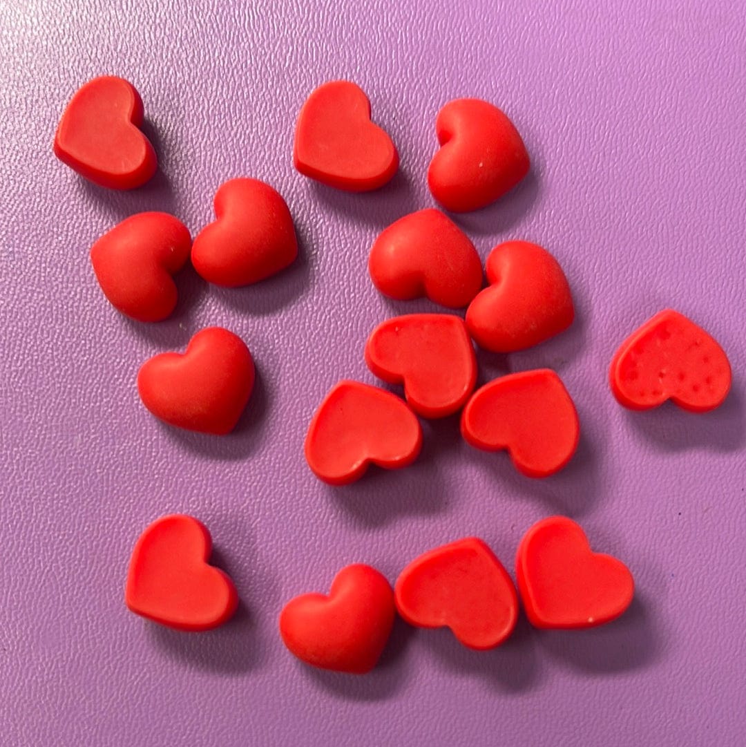 13mm Matte Red Heart, Glue on, Resin Gems (Sold in Pair) Resin Gems