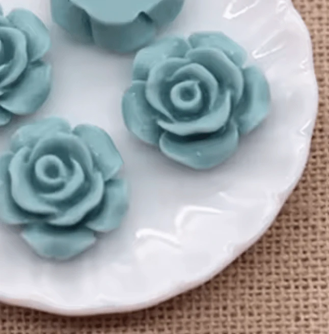 Teal 13mm Matte Vintage Rose Resin Gem (SOLD IN PAIRS)