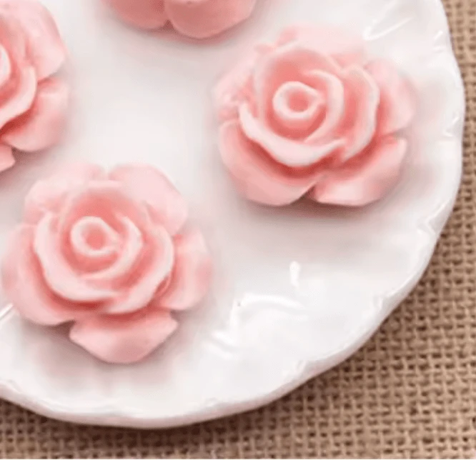 Light Pink 13mm Matte Vintage Rose Resin Gem (SOLD IN PAIRS)