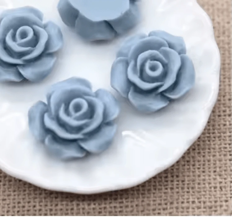 Dusk Blue 13mm Matte Vintage Rose Resin Gem (SOLD IN PAIRS)