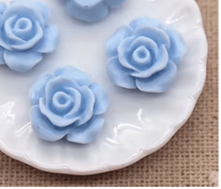 Light Blue 13mm Matte Vintage Rose Resin Gem (SOLD IN PAIRS)