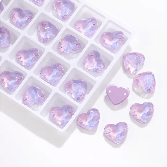 14*16mm Mocha Light Purple HEART shaped, Sew on, Strass Fancy Glass Gems (Sold in Pair) Fancy Glass Gems