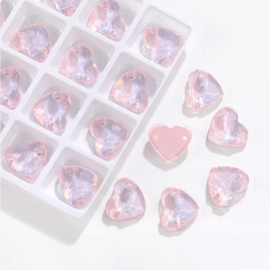 14*16mm Mocha Pink HEART shaped, Sew on, Strass Fancy Glass Gems (Sold in Pair) Fancy Glass Gems
