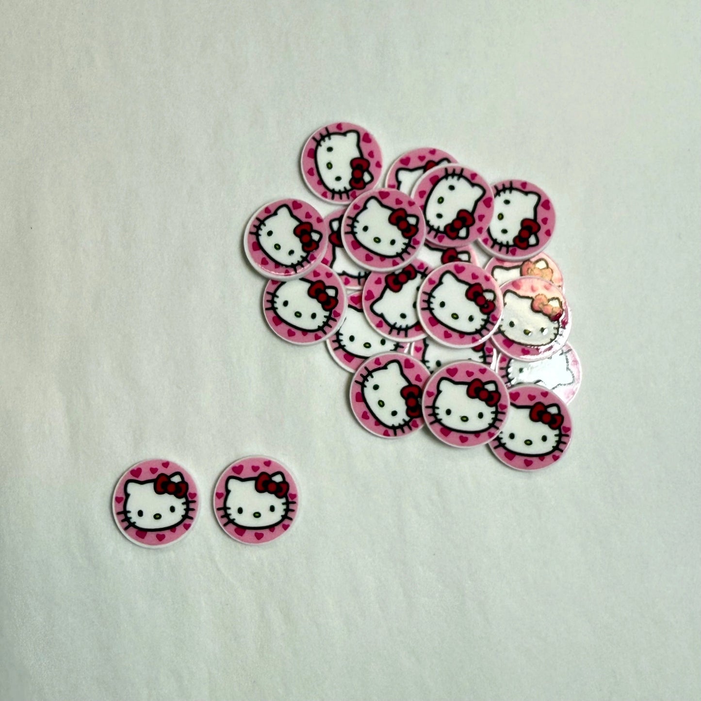 Kitty Circle Shaped 15mm Hello Kitty Gems Glue on, Resin Gem (Sold In Pair)