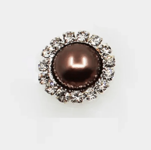 Light Coffee- Beige 15mm Pearl Rhinestone Framed Glue On Flat Back Gems (Sold in Pair) Rhinestone Frame