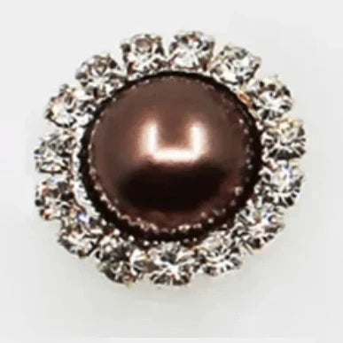 15mm Light Coffee-Beige Pearl Rhinestone Framed Glue On Flat Back Gems (Sold in Pair) Resin Gems