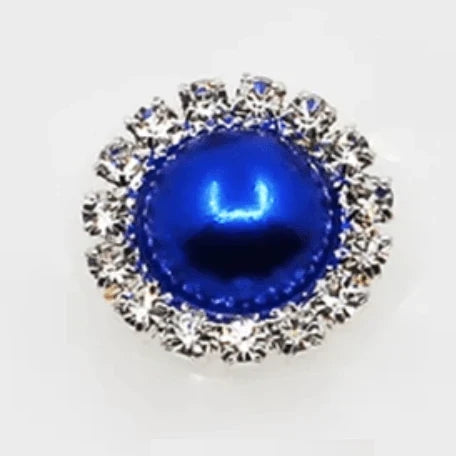 15mm Navy Blue Pearl Rhinestone Framed Glue On Flat Back Gems (Sold in Pair) Resin Gems