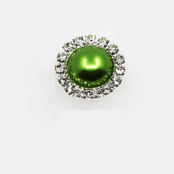 Lime Green 15mm Pearl Rhinestone Framed Glue On Flat Back Gems (Sold in Pair) Rhinestone Frame