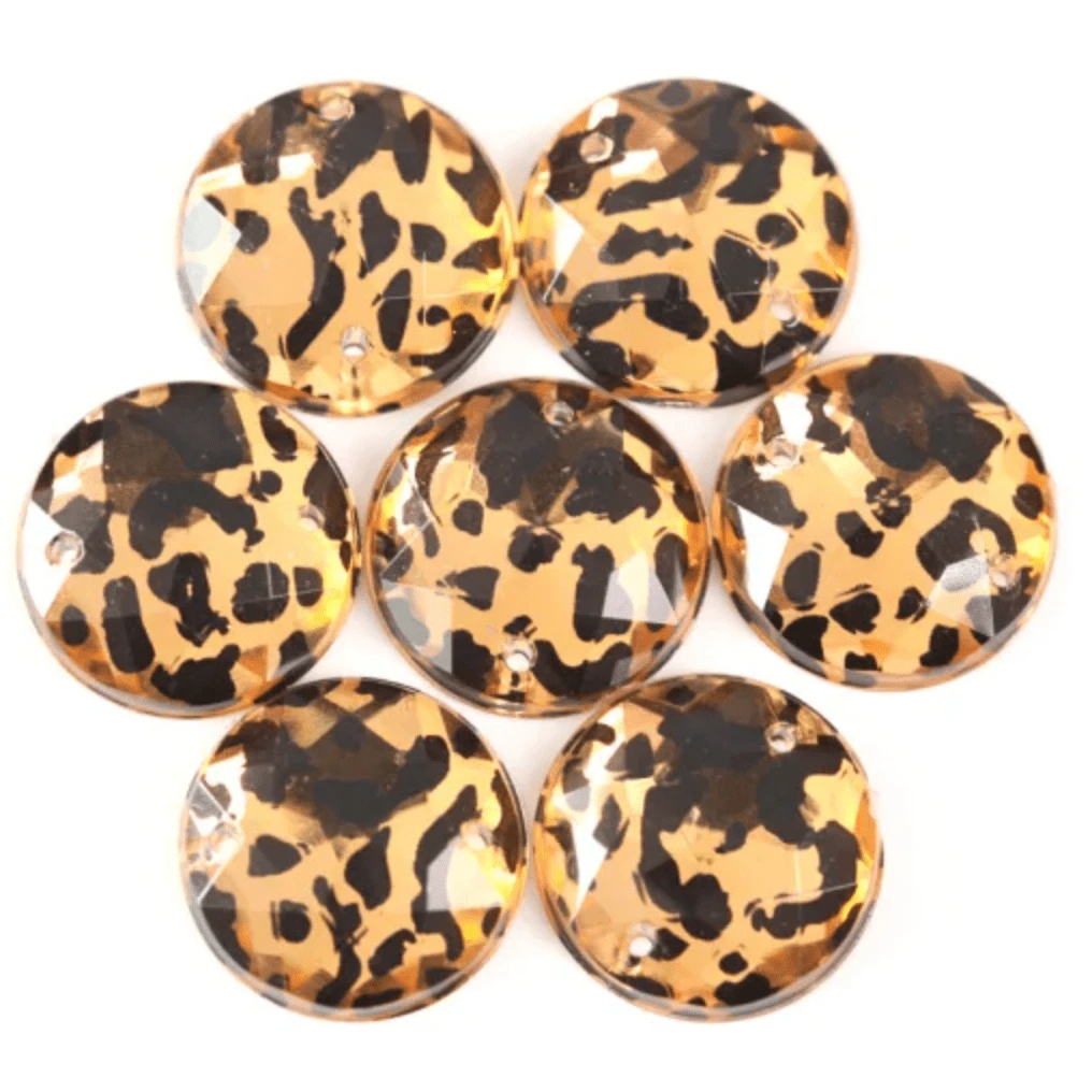 16mm Animal Print Round, Sew on, Resin Gem (Sold in Pair) Resin Gems