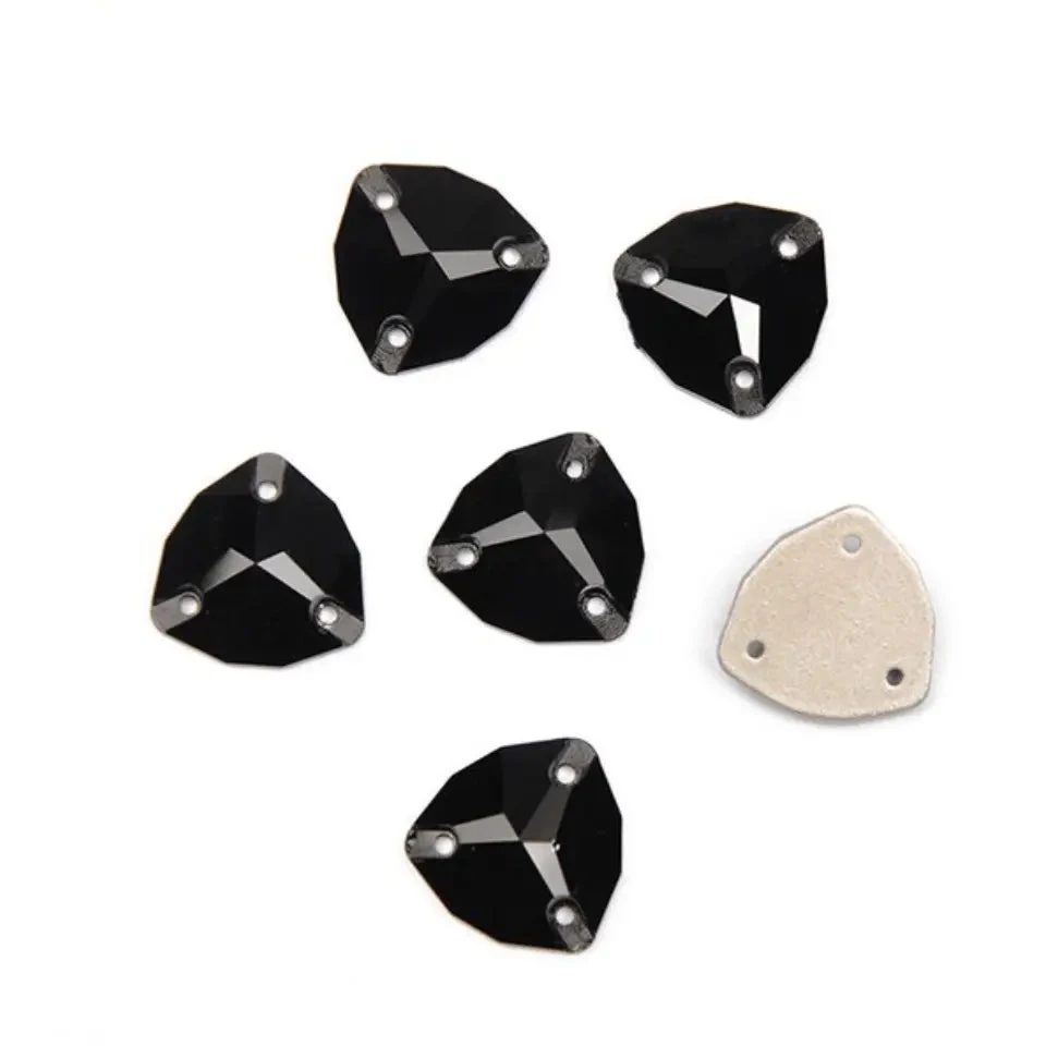 16mm Black Fat Triangle Trillion, Sew on, Fancy Glass Gem (Sold in Pair) Fancy Glass Gems