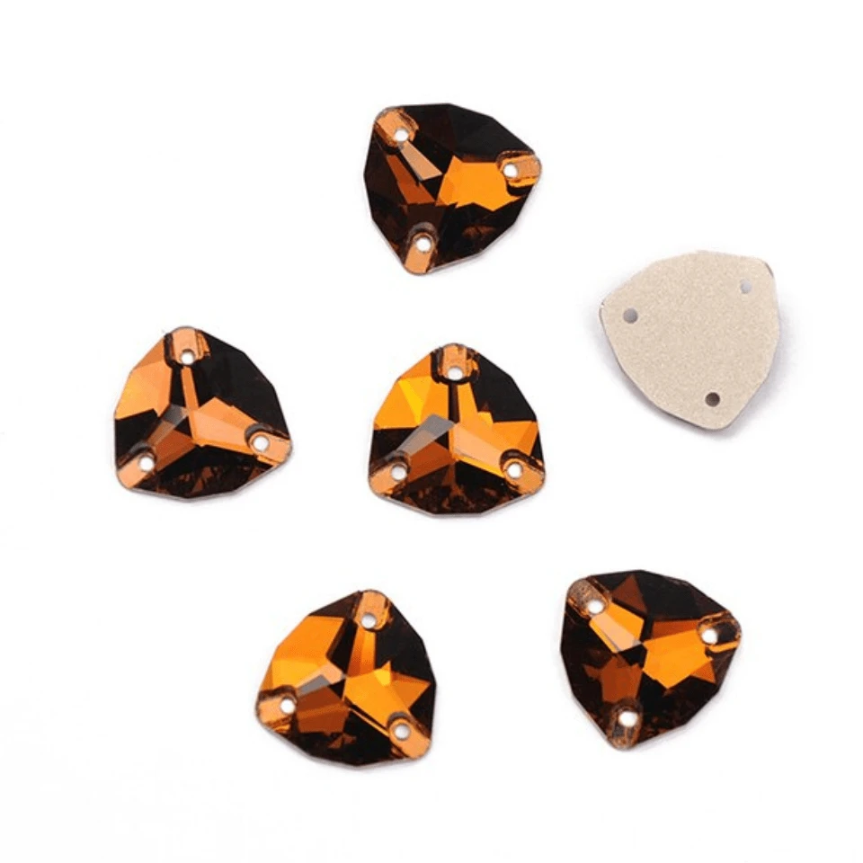 16mm Brown Topaz Fat Triangle Trillion, Sew on, Fancy Glass Gem (Sold in Pair) Fancy Glass Gems