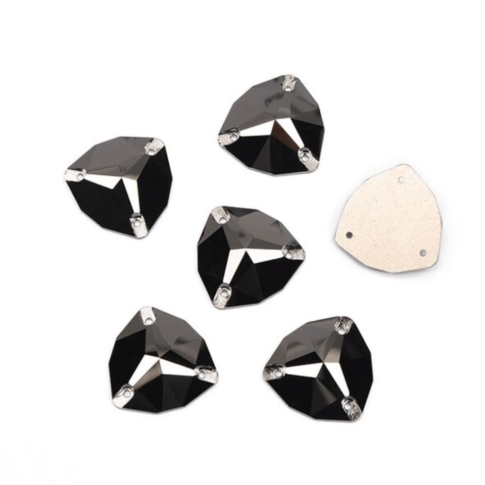 16mm Metallic Gunmetal Grey Fat Triangle Trillion, Sew on, Fancy Glass Gem (Sold in Pair) Fancy Glass Gems