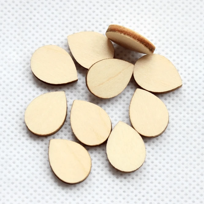 16mm Mini Wooden Disks EGG water drop Shape, DYI Paint/Wood burning, Glue on, Wood Gems (Sold in Pair) Resin Gems