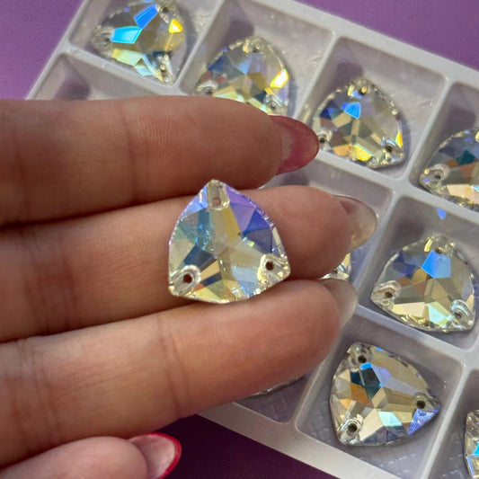 16mm Moonlight White Trillion shaped, Sew on, Strass Fancy Glass Gems (Sold in Pair) Fancy Glass Gems