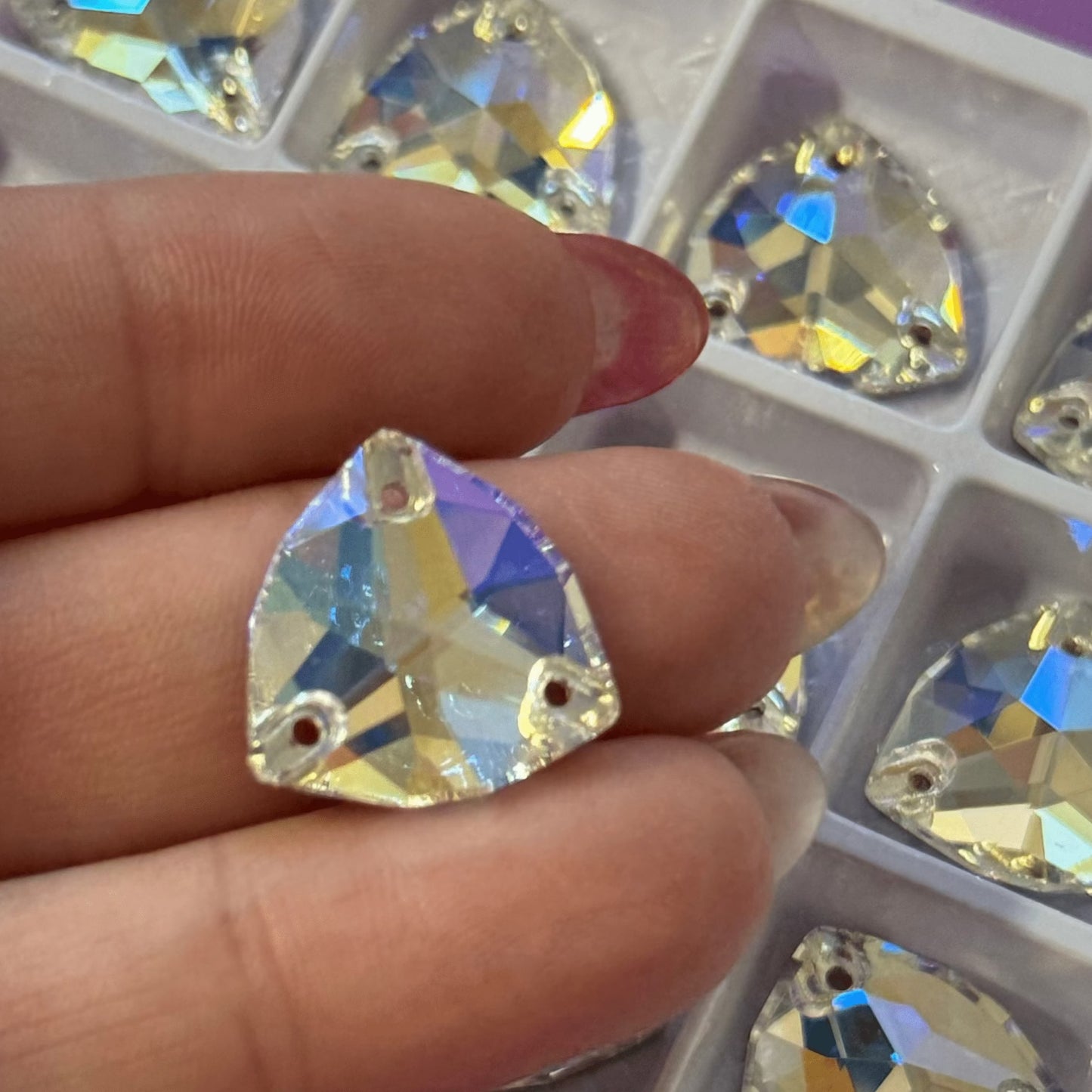 16mm Moonlight White Trillion shaped, Sew on, Strass Fancy Glass Gems (Sold in Pair) Fancy Glass Gems