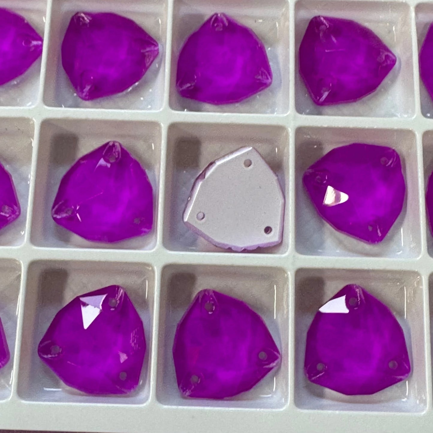 16mm Purple Neon Jelly Fat Triangle Trillion, Sew on, Fancy Glass Gems (Sold in Pair) Fancy Glass Gems