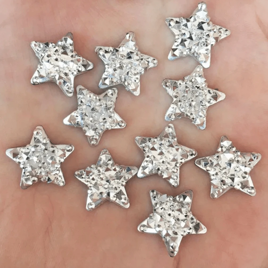 16mm Silver Starfish Star, Glue on, Resin Gem (Sold in Pair) Resin Gems