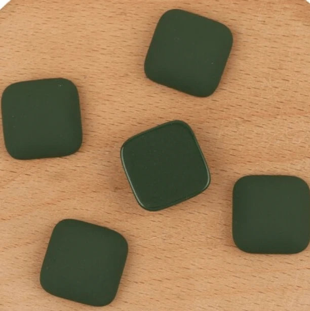 17*17mm Green Matte Acrylic Rounded Square Shaped Glue on Resin Gem (Sold in Pair) Resin Gems