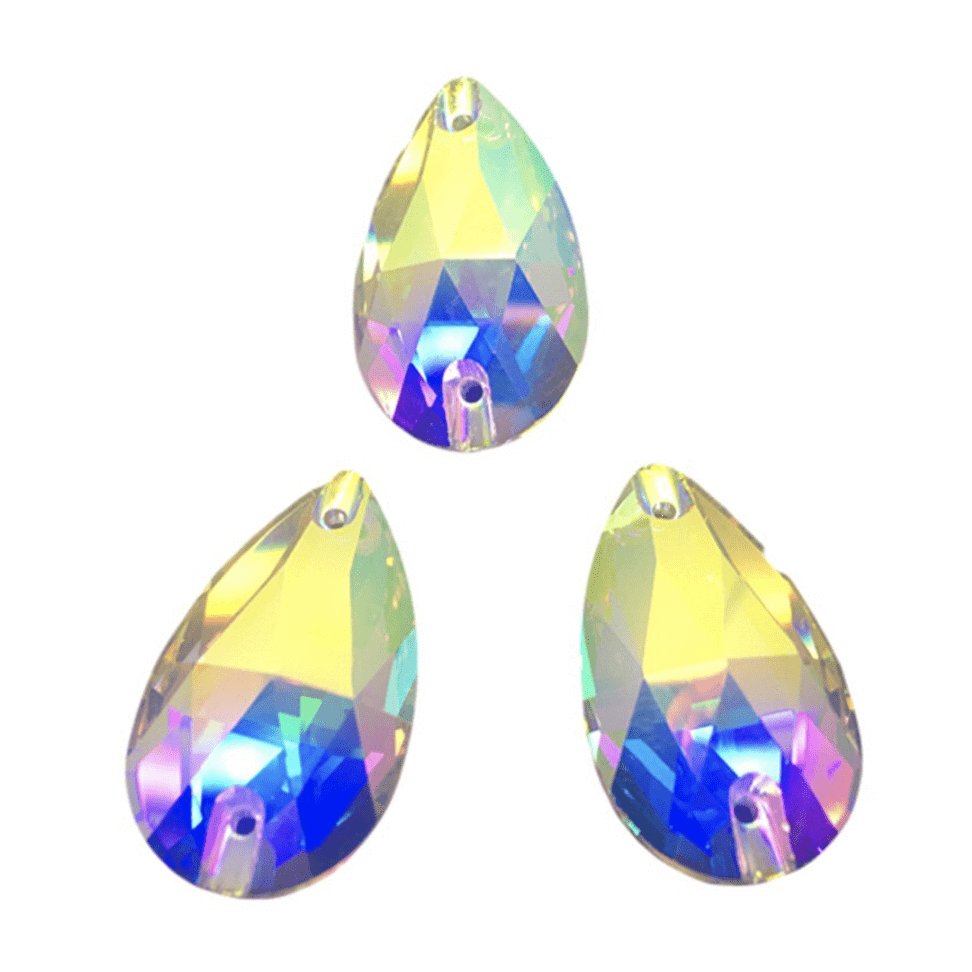17*28mm AB Teardrop Foil Back High Quailty, Sew on, Fancy Glass Gem (Sold in Pair) Glass Gems