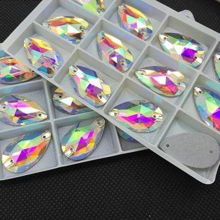 17*28mm AB Teardrop Foil Back High Quailty, Sew on, Fancy Glass Gem (Sold in Pair) Glass Gems