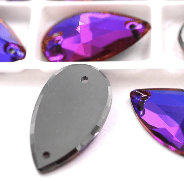 17*28mm Pink-Sapphire-Purple Flame, Sew on, Black Bottom, *High Quality* Fancy Glass Gems (Sold in Pair) Fancy Glass Gems