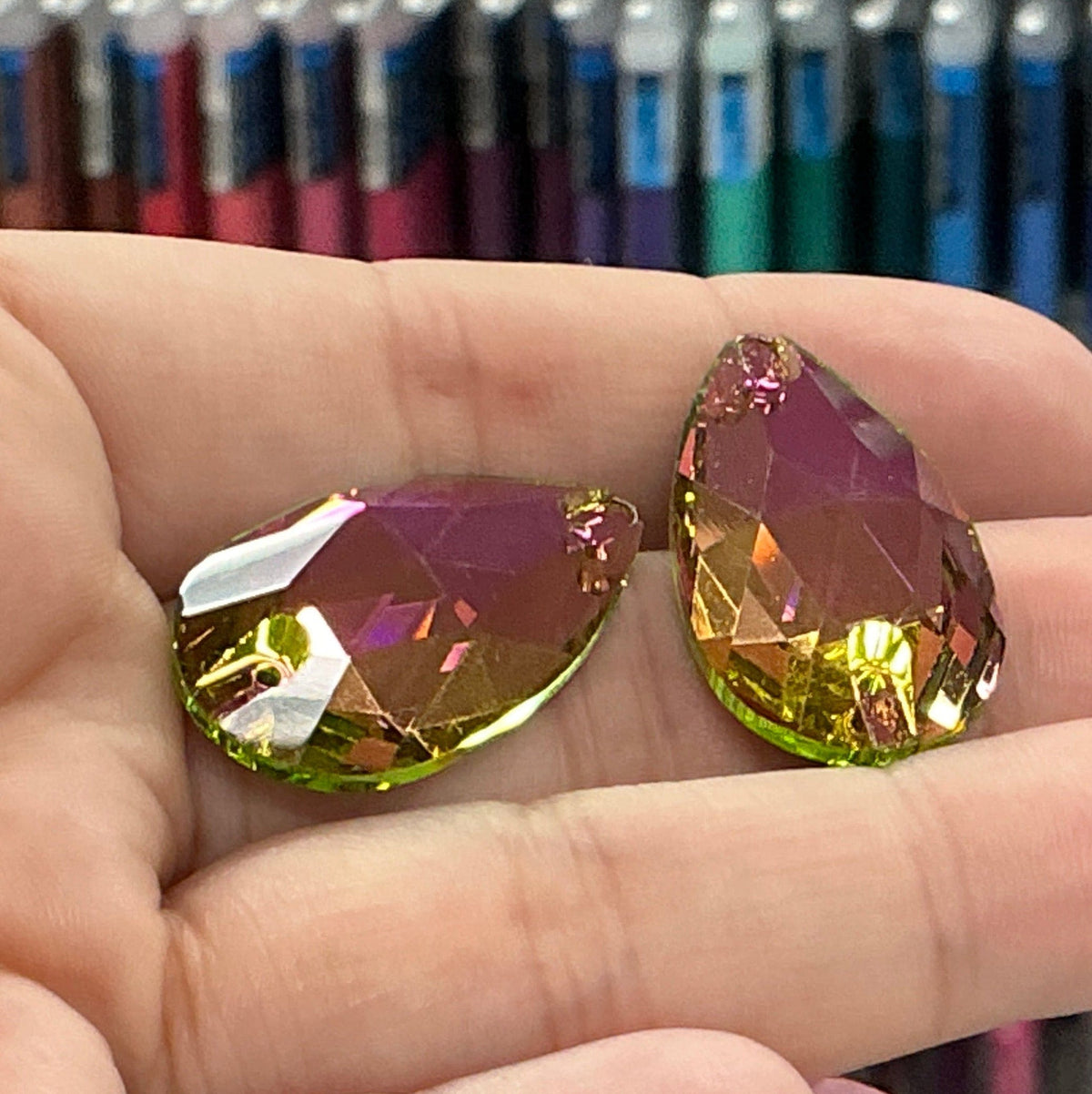 17*28mm Rainbow Vitrial Medium *Multi-reflective* Teardrop, Sew on, Fancy Glass Gems (Sold in Pair) Fancy Glass Gems