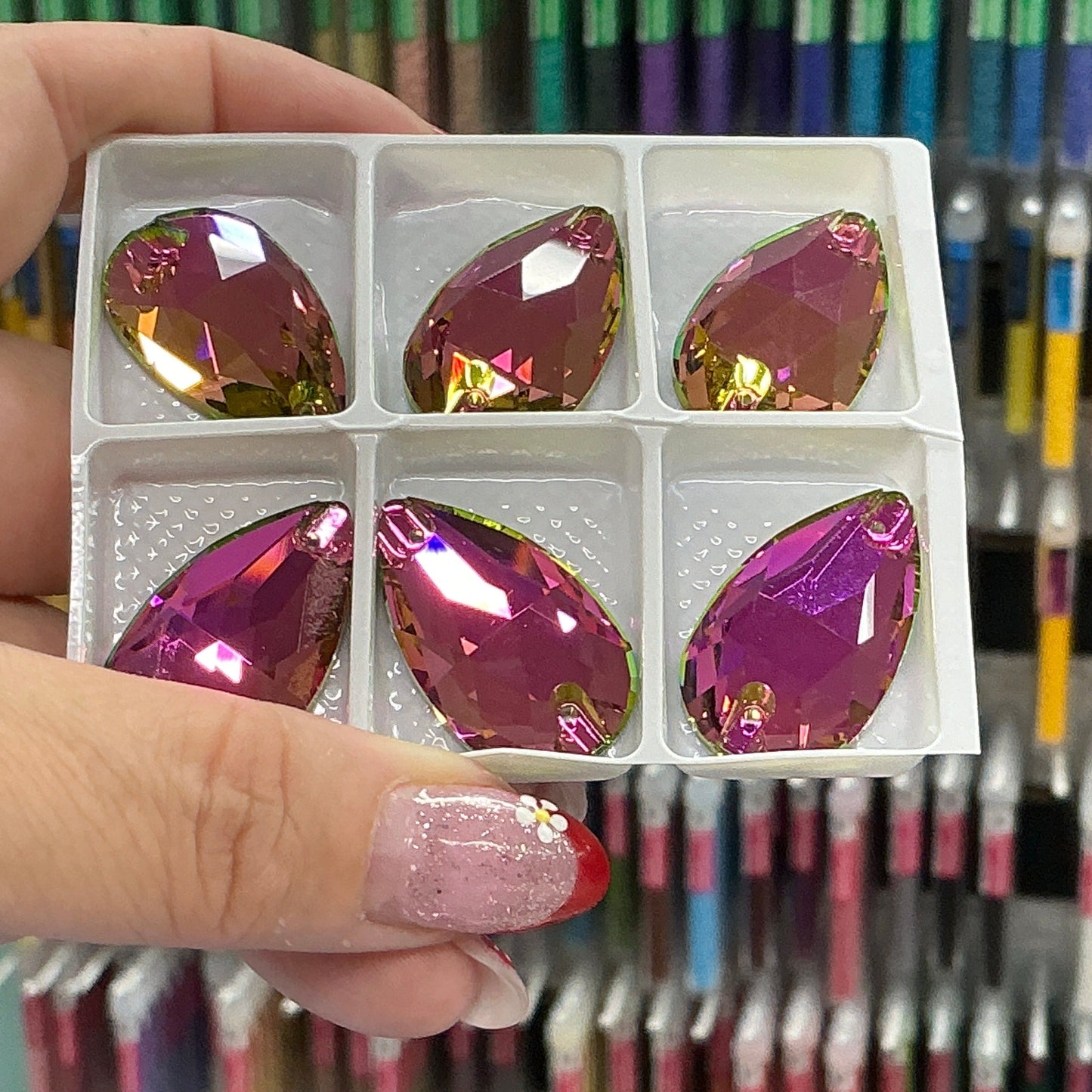 17*28mm Rainbow Vitrial Medium *Multi-reflective* Teardrop, Sew on, Fancy Glass Gems (Sold in Pair) Fancy Glass Gems