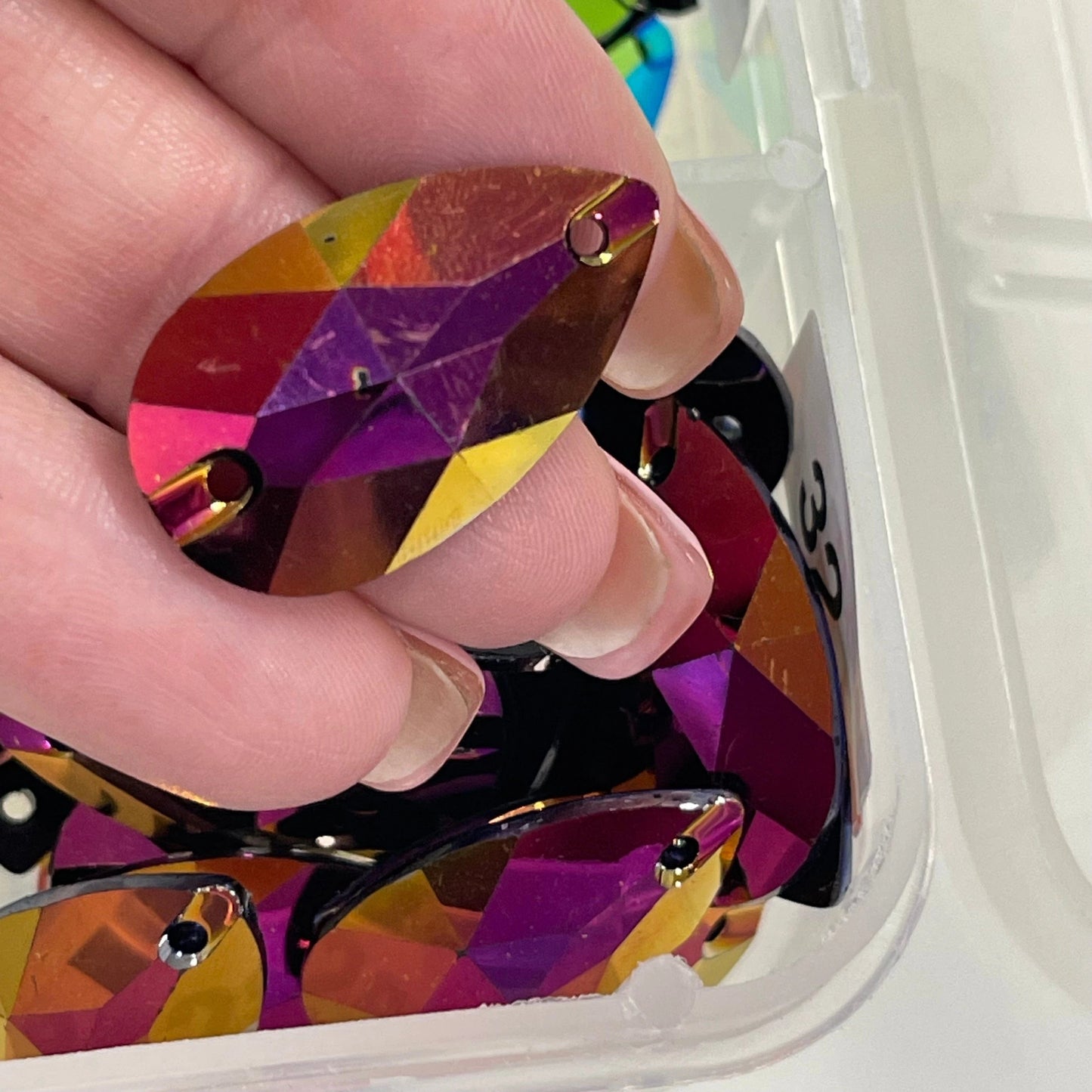 17*28mm Red Siam AB Teardrop, Sew on, Black Bottom Resin Gem Sold in pairs (Sold in Pair) Resin Gems