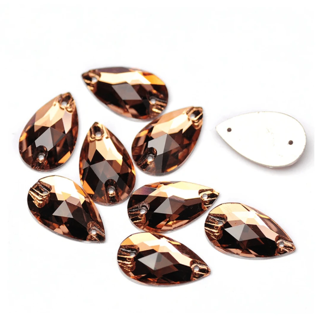 17*28mm Smoked Topaz Brown Teardrop, Sew on, Fancy Glass Gem (Sold in Pair) Fancy Glass Gems