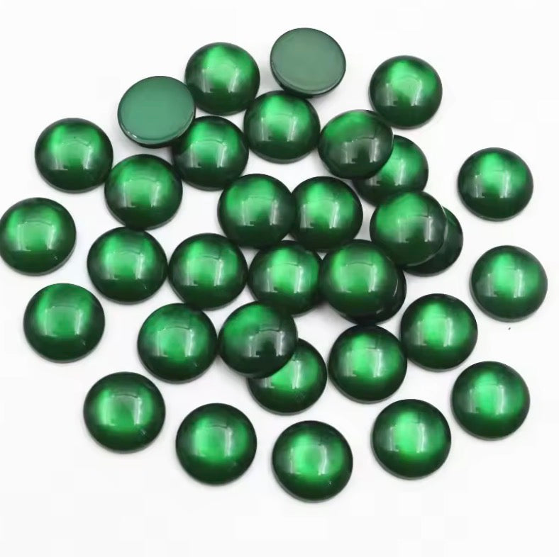 12mm Green "Cat Eye" Reflective Rivoli, Glue on, Resin Gem (Sold in Pair) Resin Gems
