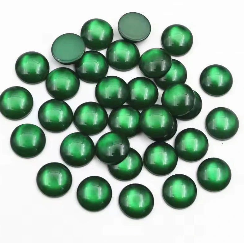 12mm Green "Cat Eye" Reflective Rivoli, Glue on, Resin Gem (Sold in Pair) Resin Gems