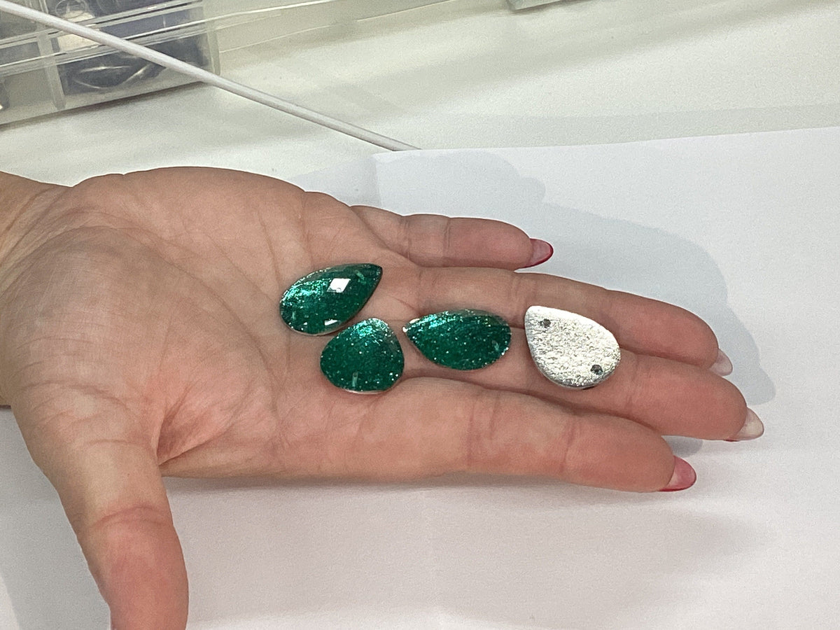 18*25mm Blue Glitter Stone Teardrop, Sew on, Resin Gems (Sold in Pair) Resin Gems