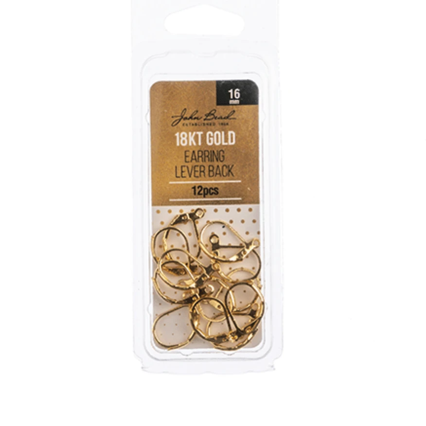 18kt Gold Plated Earring Lever Back 16mm 12pcs Earring Finding, New Beader Basics Basics