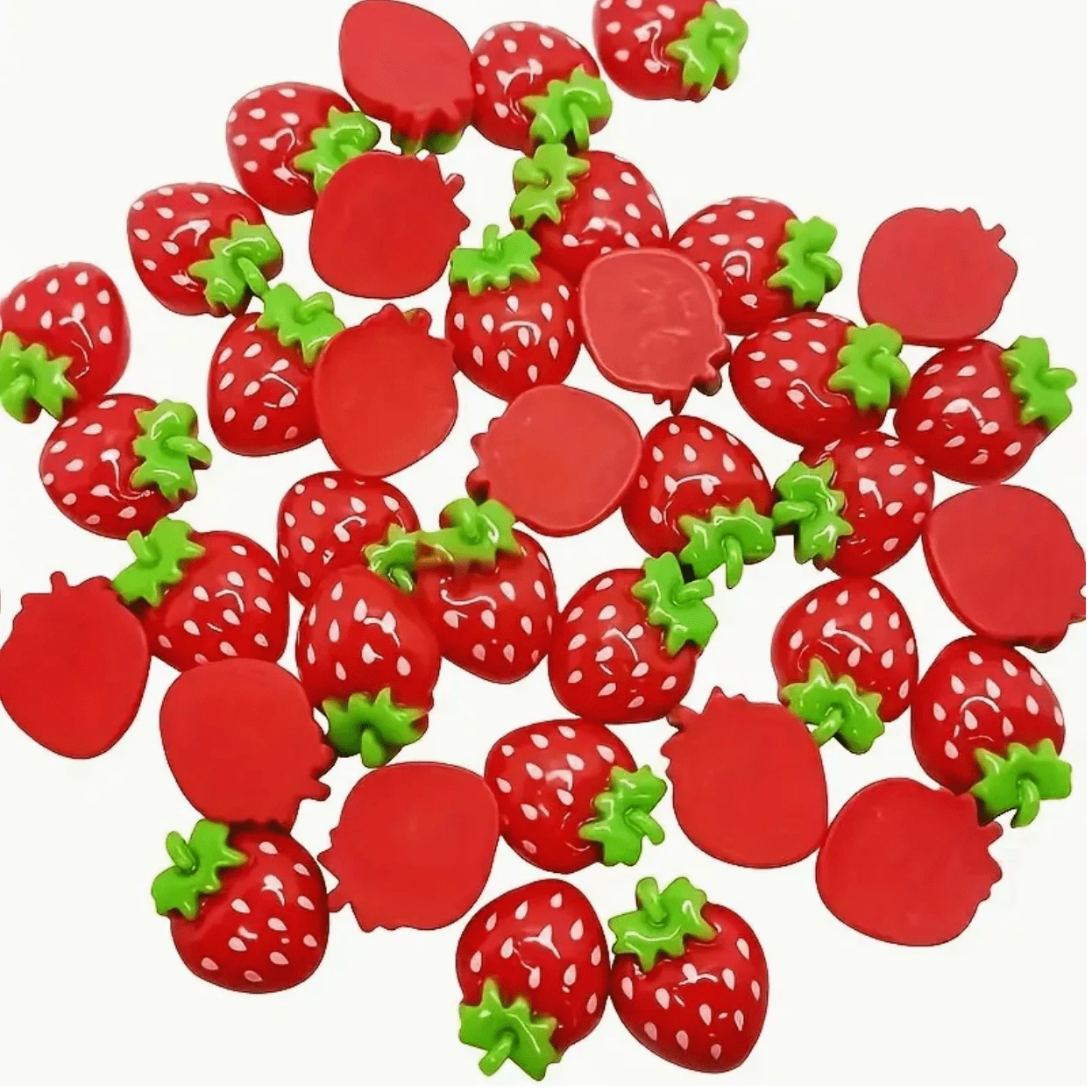 18mm Shiny Strawberry Shaped Charms, Glue on, Resin Gem (Sold in Pair) Resin Gems