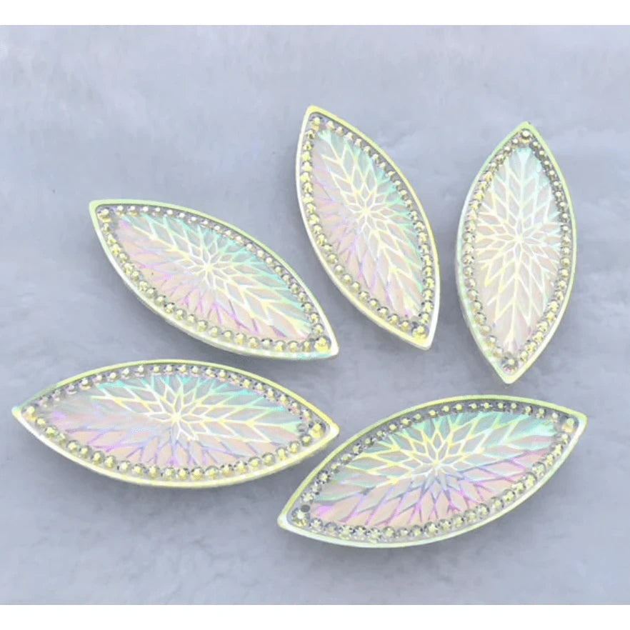 19*49mm Clear AB Starblanket Design Horse Eye Navette Shaped Sew on Resin Gem (Sold in Pair) Resin Gems