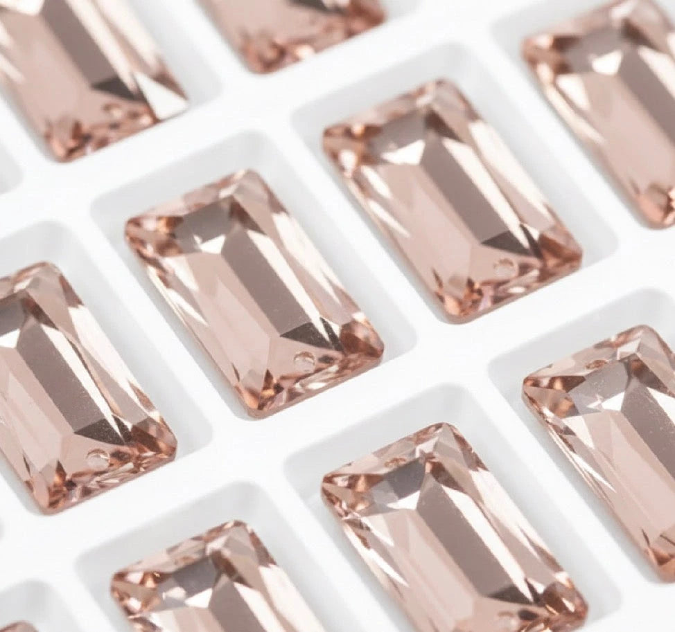 5*10mm Light Rose Pink Long Rectangle, Sew on, Glass Gems (Sold in Pair) Glass Gems
