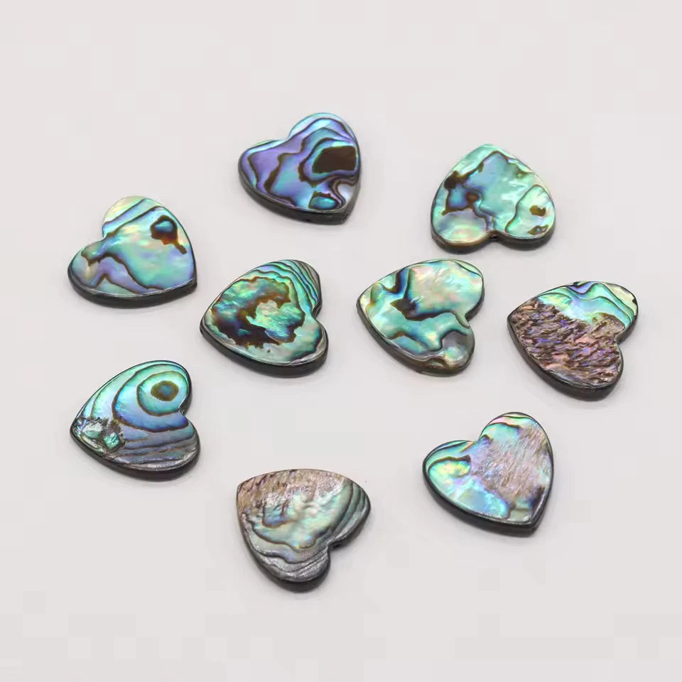 12mm Blue- Green Abalone Shell Heart shaped, Resin Shell Gem (Sold in Pair) Resin Gems
