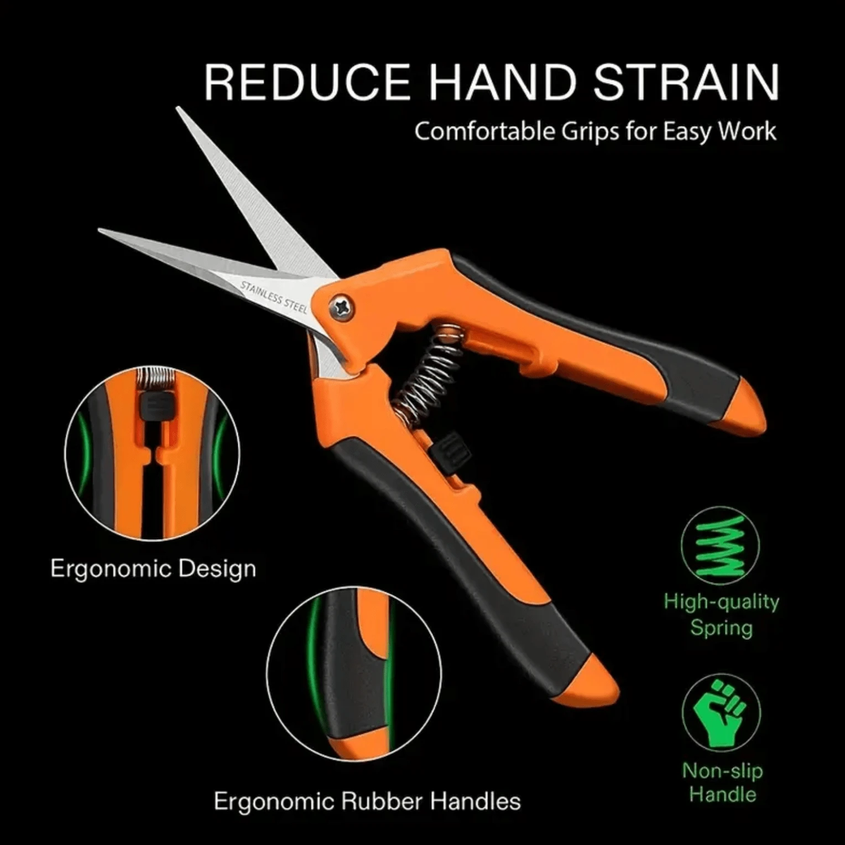 2.5" x 6.5" Stainless Steel Precision Scissors with ORANGE or GREEN Comfortable Handle, Beading Scissors, Basics Basics